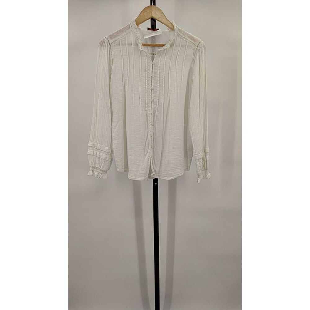 Quince White Textured Long-Sleeve Button Front Blouse
